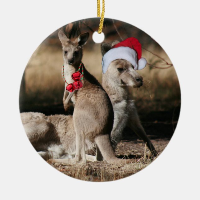 Ornement En Céramique Noël du Kangourou dans le pays chanceux (Devant)