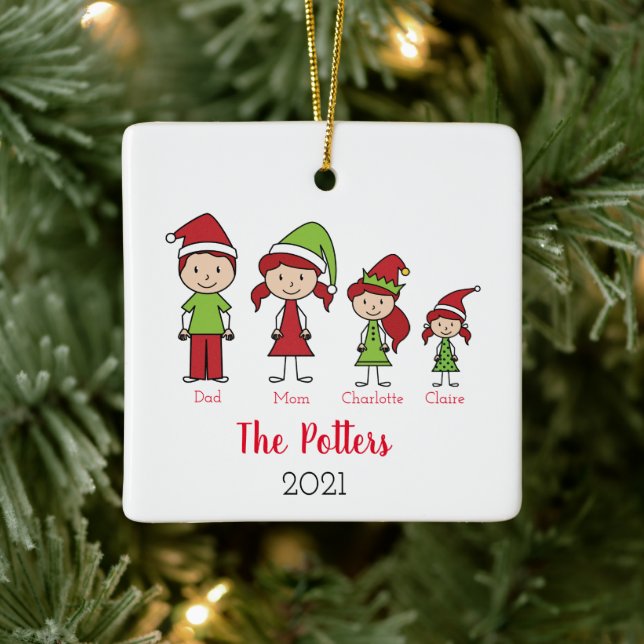 Ornement En Céramique Noël familial de conservation personnalisé (Arbre)