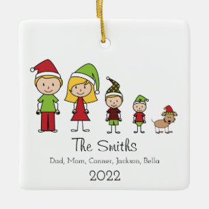 Ornement En Céramique Noël Famille Mignonne Personnalisée Avec Chien
