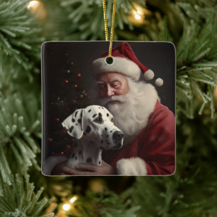 Ornement En Céramique Noël festif Dalmatien avec le Père Noël