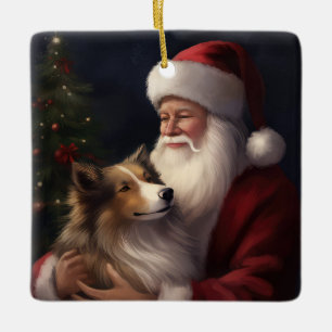 Ornement En Céramique Noël festif de Shetland Sheepdog Père Noël