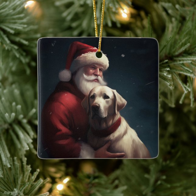 Ornement En Céramique Noël festif du Père Noël au Labrador (Arbre)