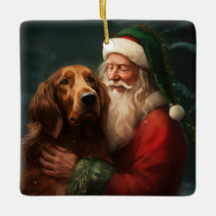 Ornement En Céramique Noël festif du Père Noël de l'Irish Red Setter