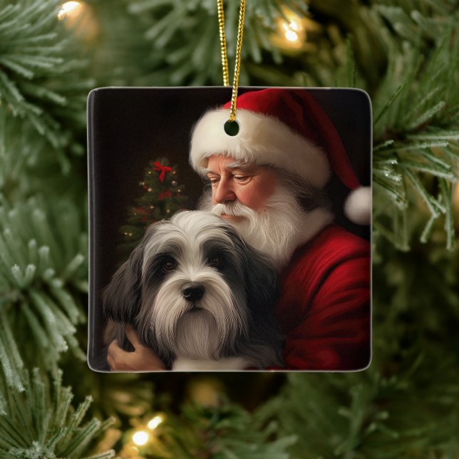 Ornement En Céramique Noël festif du Père Noël du Terrier tibétain (Arbre)