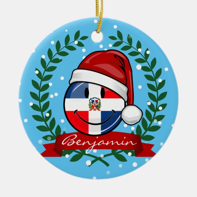 Ornement En Céramique Noël gai de drapeau de la République Dominicaine (Devant)