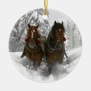 Ornement En Céramique Noël hippomobile de traîneau
