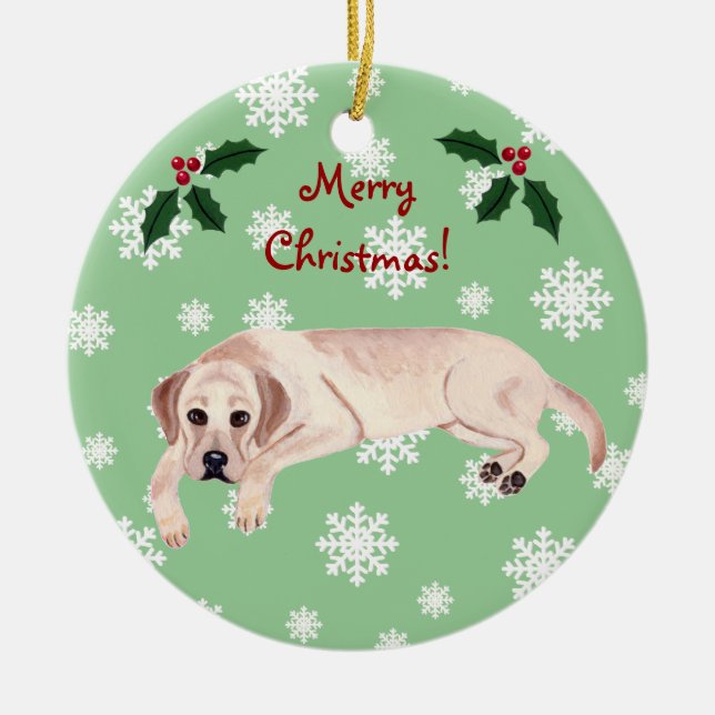 Ornement En Céramique Noël Jaune du Labrador personnalisé (Devant)