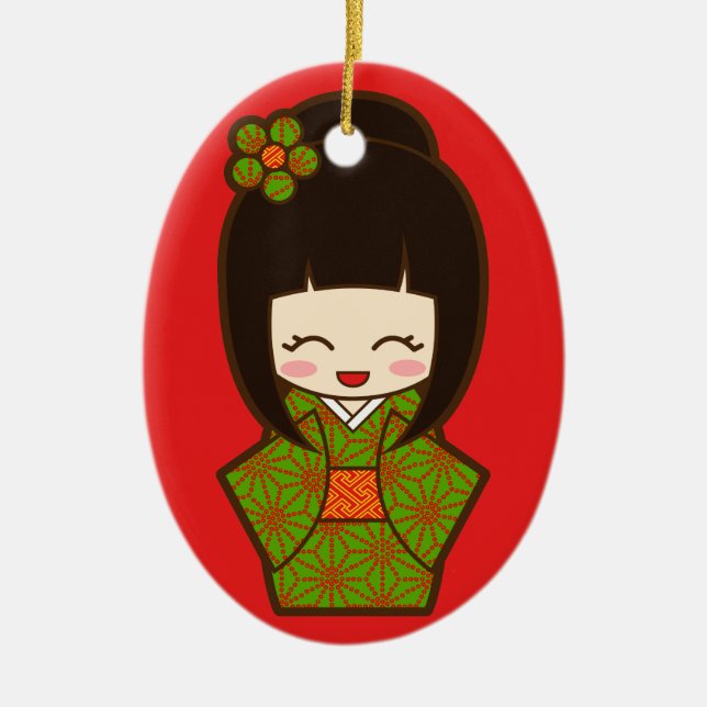 Ornement En Céramique Noël Kokeshi (Devant)