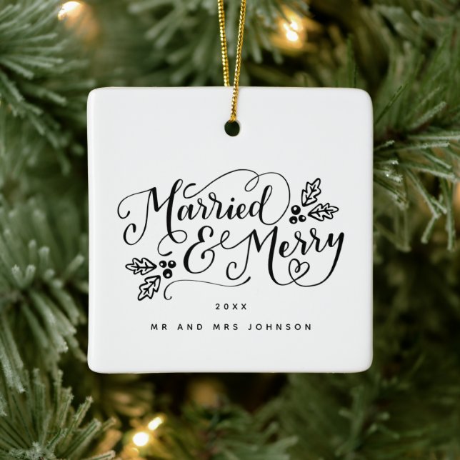 Ornement En Céramique Noël marié et joyeux (Arbre)