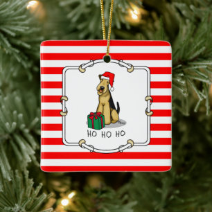 Ornement En Céramique Noël Père Noël Airedale Terrier HO HO Cher