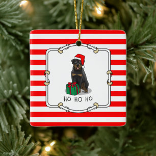 Ornement En Céramique Noël Père Noël Casquette Rottweiler Chien Drôle