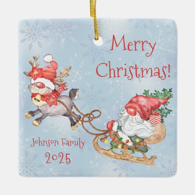 Ornement En Céramique Noël Père Noël Gnome avec Reindeer Holiday (Devant)