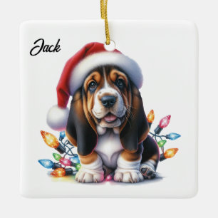 Ornement En Céramique Noël personnalisé Bassett Hound Père Noël