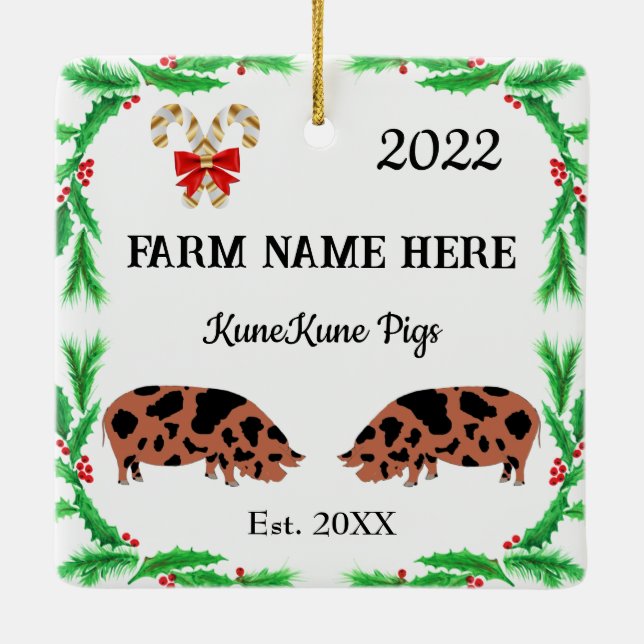 Ornement En Céramique Noël personnalisé de la ferme de cochons KuneKune (Dos)
