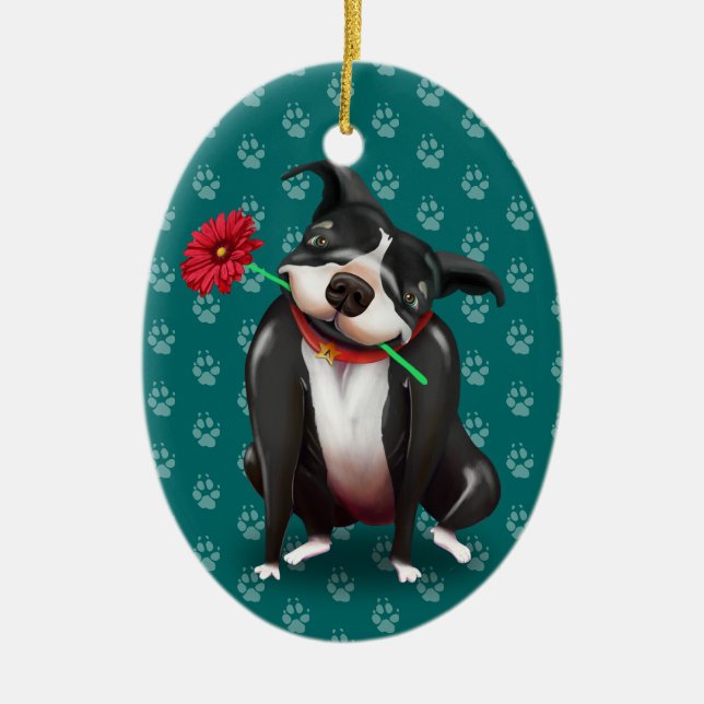 Ornement En Céramique Noël personnalisé de Pitbull ornemente le bleu de (Devant)