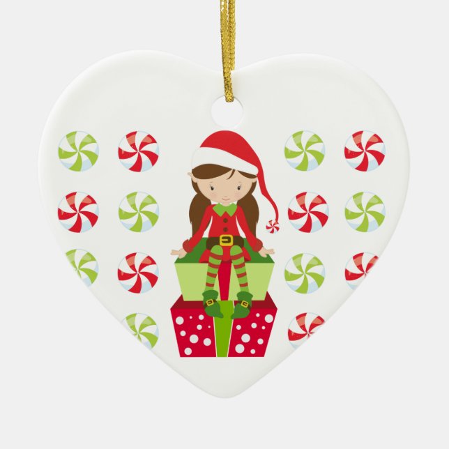 Ornement En Céramique Noël personnalisé Elf de sucrerie (Devant)