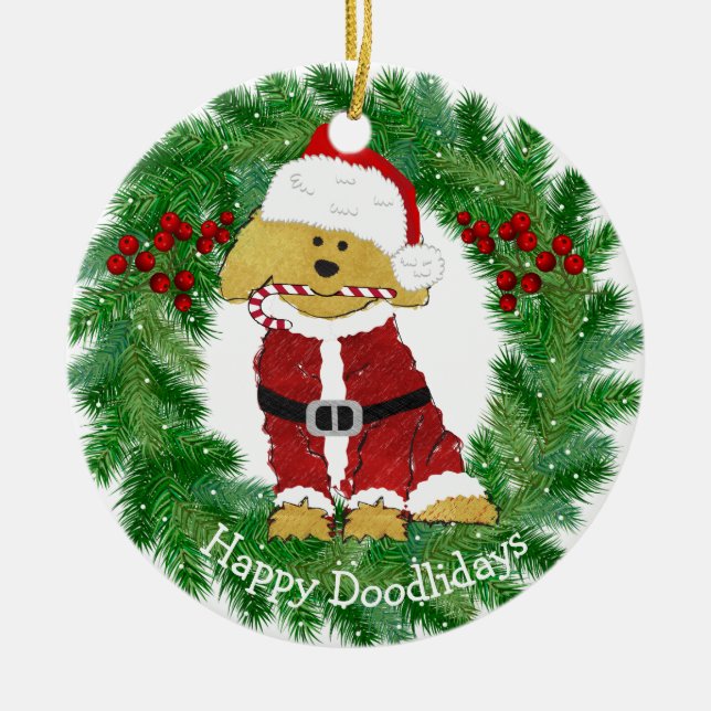 Ornement En Céramique Noël personnalisé Goldendoodle Père Noël (Devant)