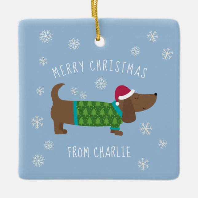 Ornement En Céramique Noël photo Cute Daschund (Devant)