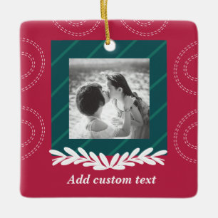 Ornement En Céramique Noël rouge personnalisable photo élégante