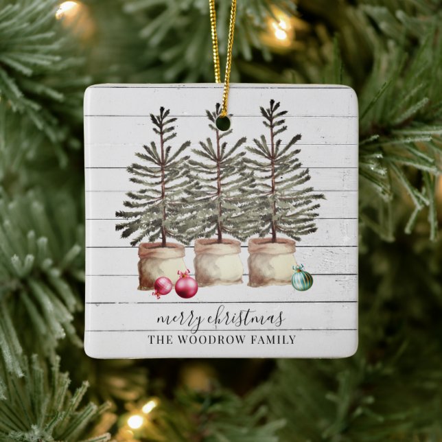 Ornement En Céramique Noël Rustique personnalisé Arbres de Noël Bois (Arbre)