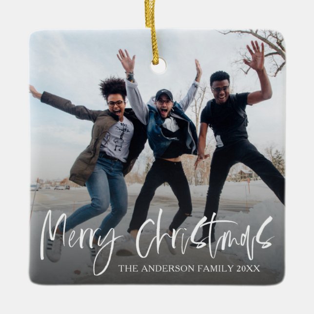 Ornement En Céramique Noël simple Joyeux Noir & Blanc Noël (Devant)