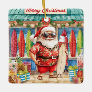 Ornement En Céramique Noël Surf avec le Père Noël surfeur en céramique