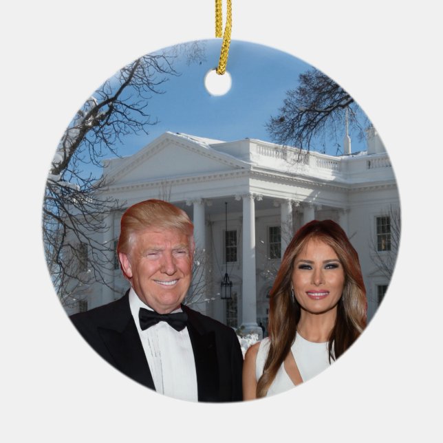 Ornement En Céramique Noël Trump : Donald et Melania (Devant)