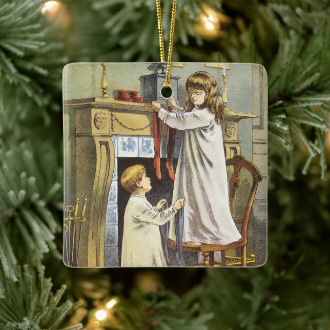 Ornement En Céramique Noël victorien, Bas de Noël pour enfants (Arbre)