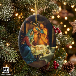 Ornement En Céramique Noël vintage de la Nativité, Enfant Jésus dans la