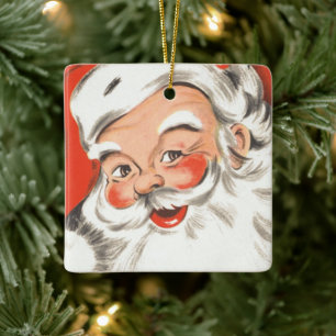 Ornement En Céramique Noël vintage, joyeux Père Noël avec sourire