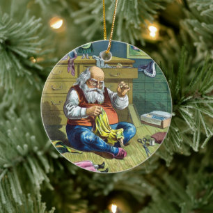 Ornement En Céramique Noël vintage, le Père Noël fabriquant des poupées