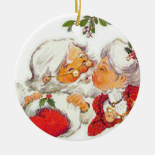 Ornement En Céramique Noël vintage Père Noël embrassant Mme Claus
