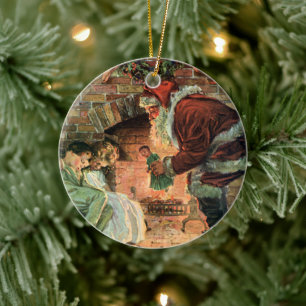 Ornement En Céramique Noël Vintage, Père Noël Victorien Enfants