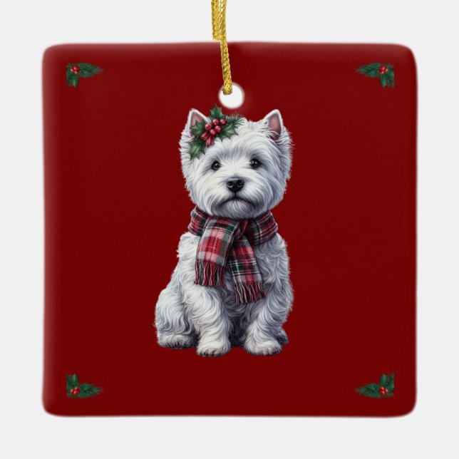 Ornement En Céramique Noël Westie avec l'ornement saint. (Devant)