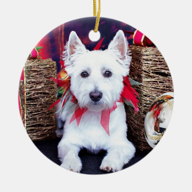 Ornement En Céramique Noël - Westie - Bella (Devant)