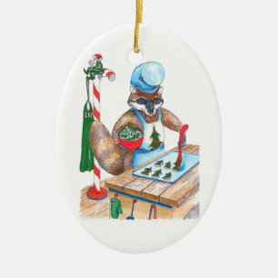 Ornement En Céramique Noël Whimsical Faune Chef Oval Ornament