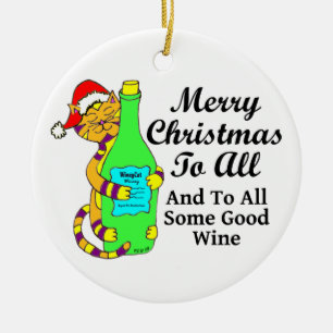 Ornement En Céramique Noël Winey de chat "… et à du tout bon vin "