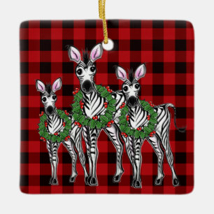 Ornement En Céramique Noël zèbres rouge noir plaid