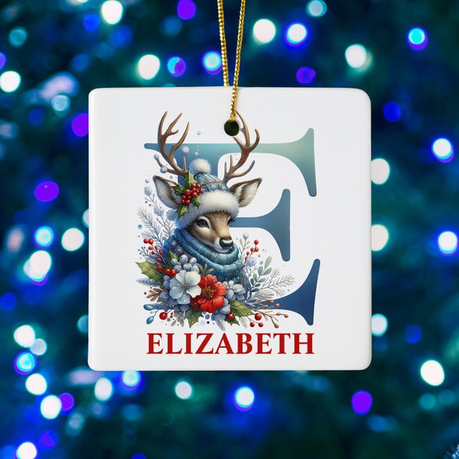 Ornement En Céramique Noëls Monogramme Lettre E Nom personnalisé (Créateur téléchargé)
