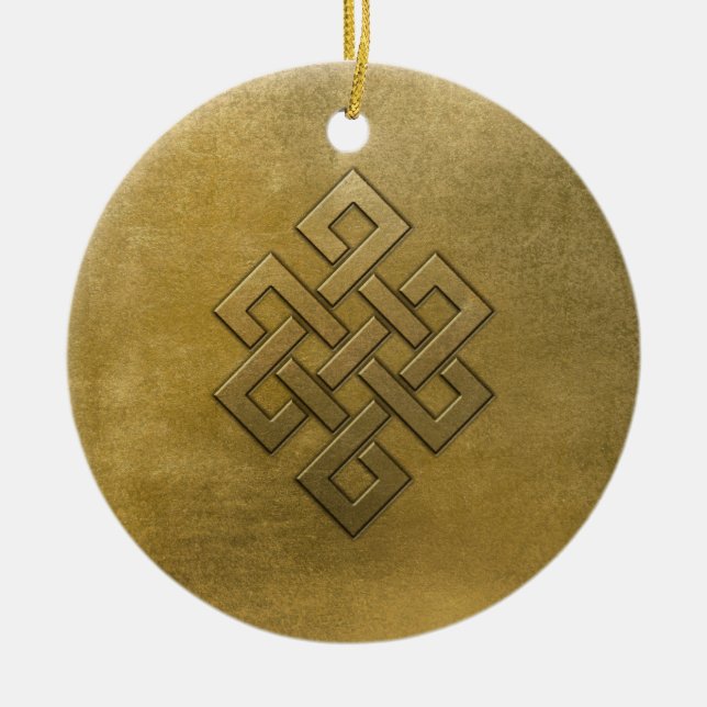 Ornement En Céramique Noeud sans fin de relief d'or (Devant)