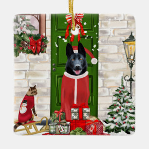 Ornement En Céramique Noir Allemand Berger Chien Noël