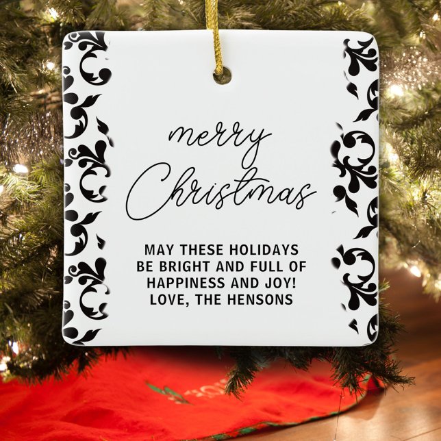 Ornement En Céramique Noir et blanc Rococo Joyeux Noël Script (Créateur téléchargé)