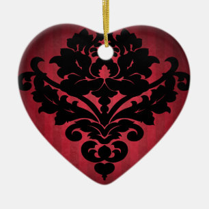 Ornement En Céramique Noir gothique et rouge de damassé vintage