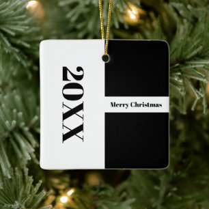Ornement En Céramique Noir minimaliste moderne et blanc Joyeux Noël