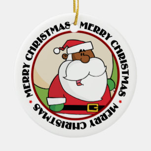 Ornement En Céramique Noir Père Noël avec sac de jouets