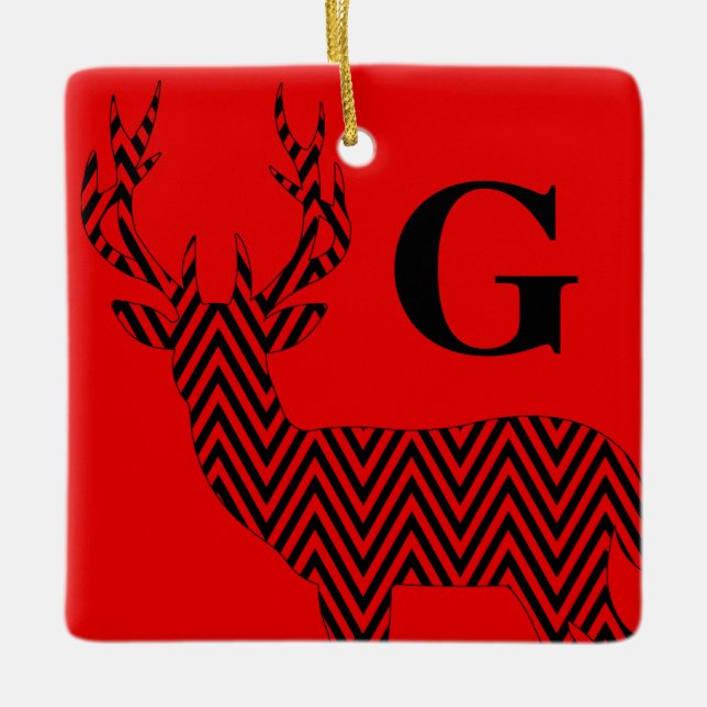 Ornement En Céramique Noir rouge rustique du monogramme | de Chevron de (Devant)