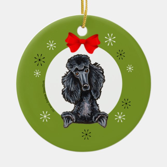 Ornement En Céramique Noir Standard Poodle Noël Classique (Devant)