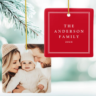 Ornement En Céramique Nom de la famille année élégante frontière rouge