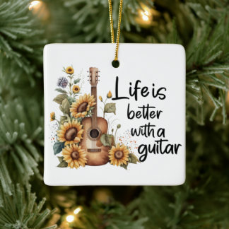 Ornement En Céramique Nom de la Personnaliser Guitare avec tournesol