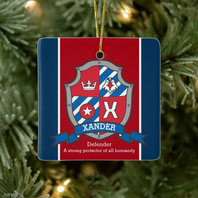 Ornement En Céramique Nom de Xander signifiant coutume rouge d'aigle crê (Arbre)
